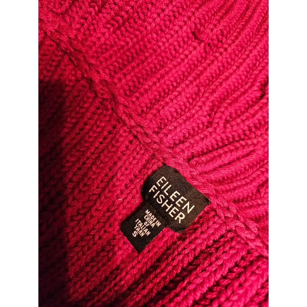 Eileen Fisher Raspberry Red Open-Front Ribbed Knit Cardigan - Picture 13 of 16